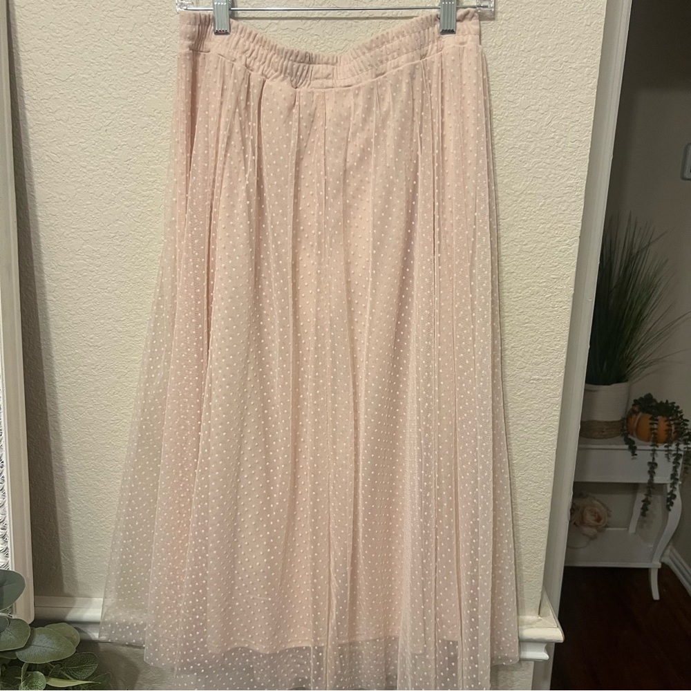H&M Tulle Mesh Dot Soft Pink Elastic Waist Skirt medium - Picture 5 of 9